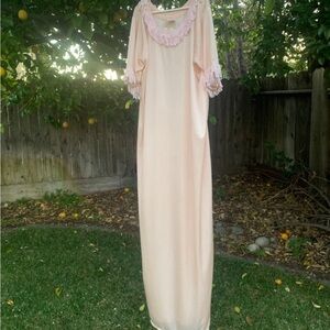 Vintage Peach Pink nightgown maxi dress Fringed Tassel Trim